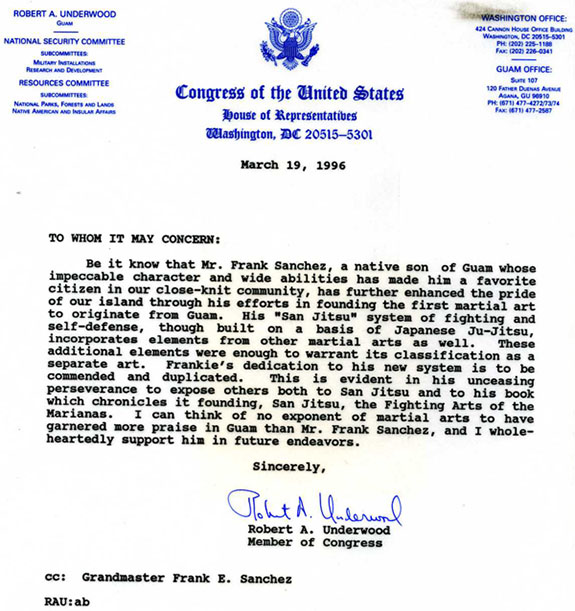 1996 Letter from Guam Congressman Robert A. Underwood