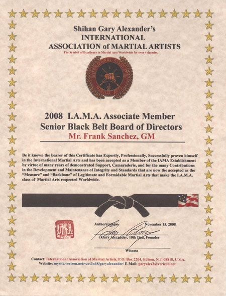 2008 I.A.M.A. Associate Member Sr. Black Belt Board of Directors appointment